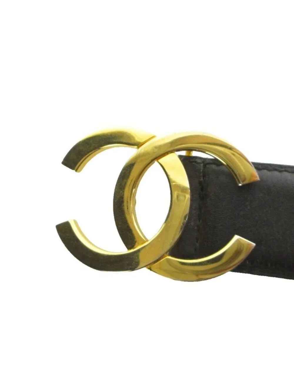 Chanel Belt CC Logo Gold Leather 75 30 Black